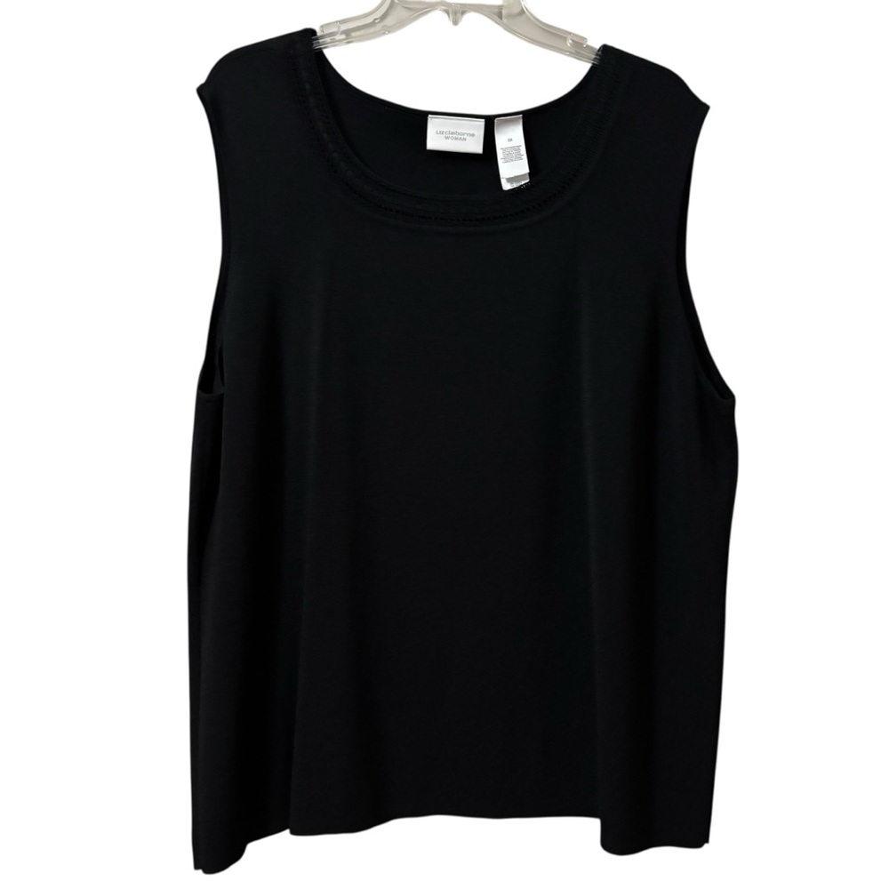 Liz Claiborne Woman Black Sleeveless knit sweater lace front neckline Top sz 3X